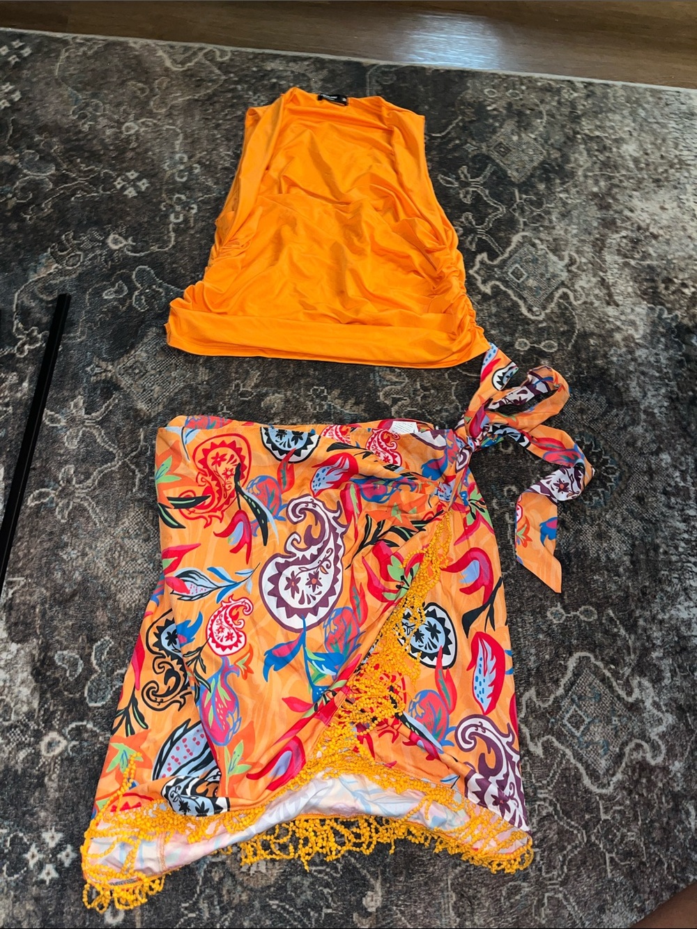 Orange Paisley Tank and Wrap skirt